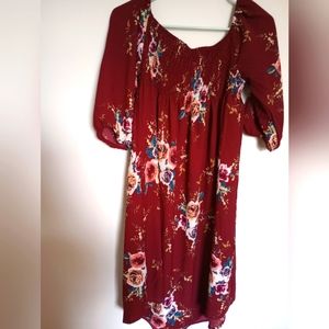 Nextmia Women's Plus Size Stretchy 14 Off Shoulder Maroon Floral Dress